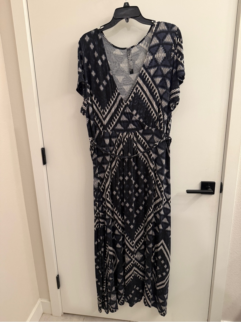 Black & White Geometric Wrap Maxi Dress